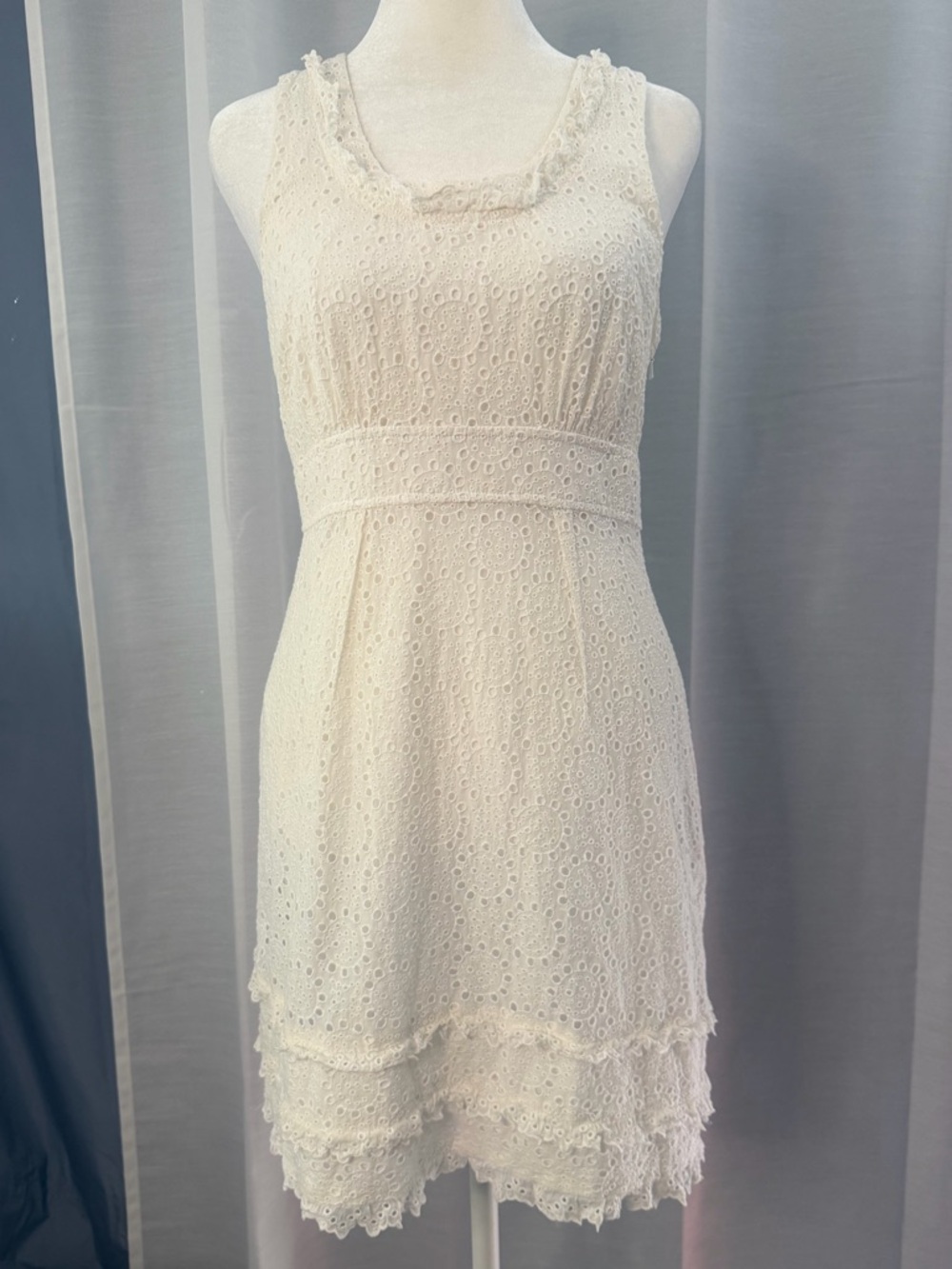 BCBG Women's Ivory Lace Eyelet Sleeveless Dress